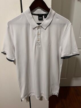 BOSS White Contrast-Trim Polo Shirt